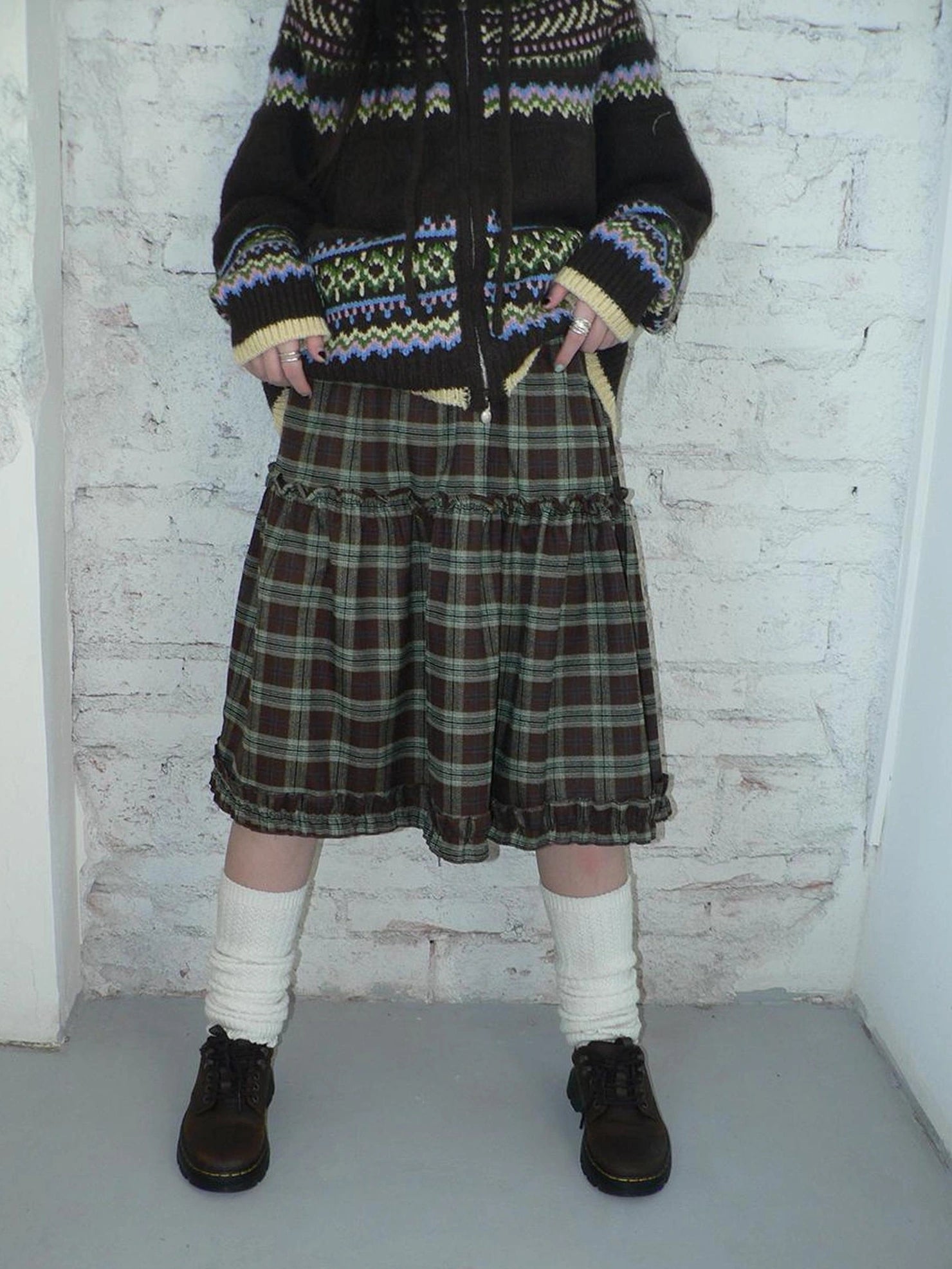 ang project Floral Lace Trim Plaid Skirt With Elastic Waist Skirt
