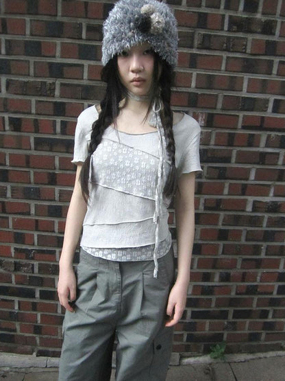 Updateang project Floral Lace Trim Tee Lightweight Summer Top