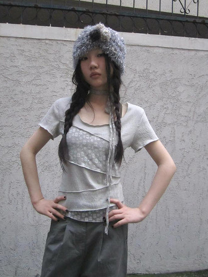 Updateang project Floral Lace Trim Tee Lightweight Summer Top