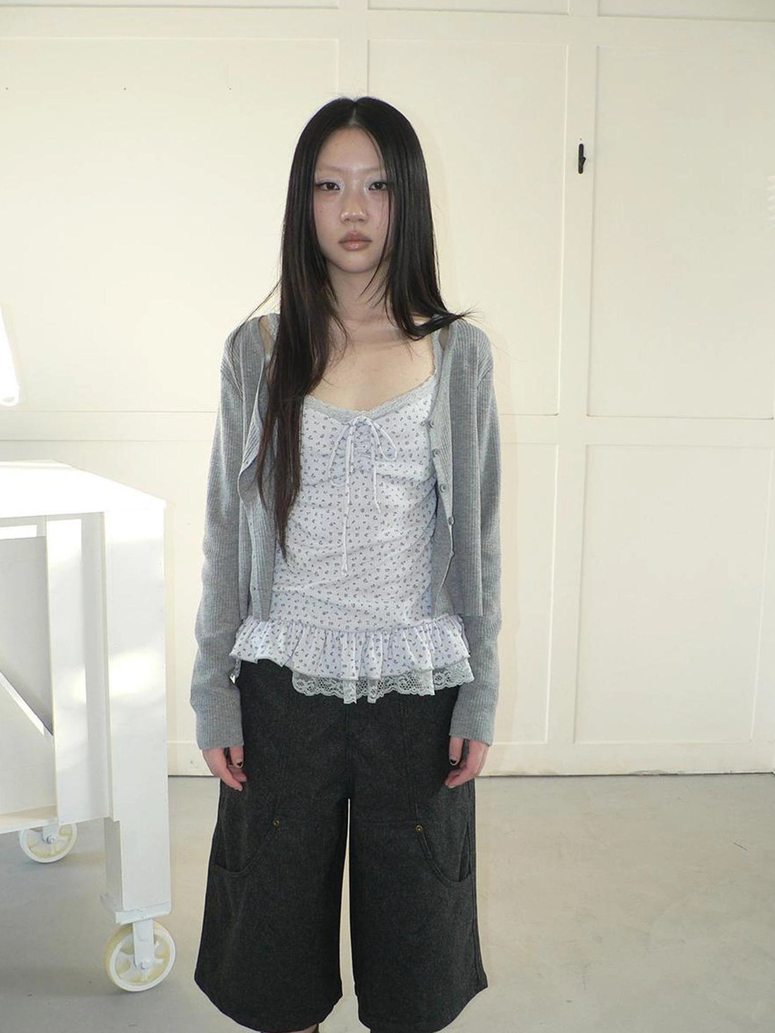 ang project Floral Lace Up Knit Cardigan Two Piece Set Set