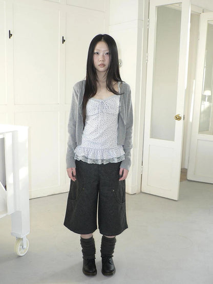 ang project Floral Lace Up Knit Cardigan Two Piece Set Set