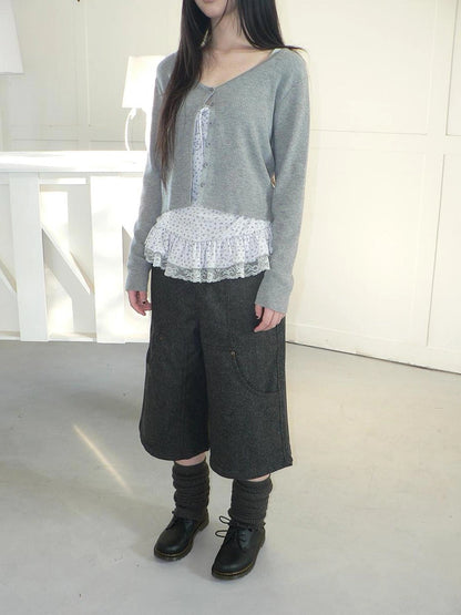 ang project Floral Lace Up Knit Cardigan Two Piece Set Set