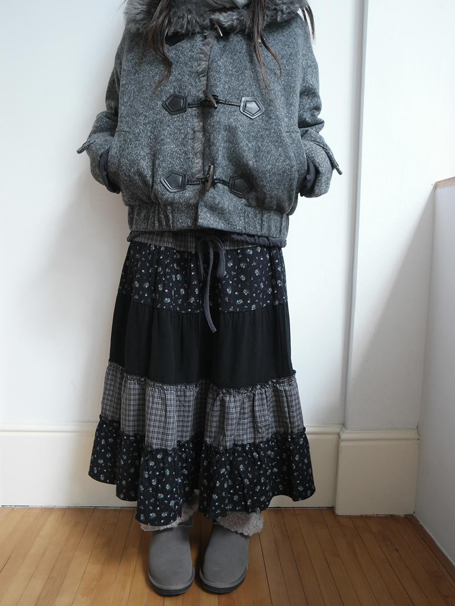 ang project Floral Plaid Patchwork Elastic Waist A Line Women&