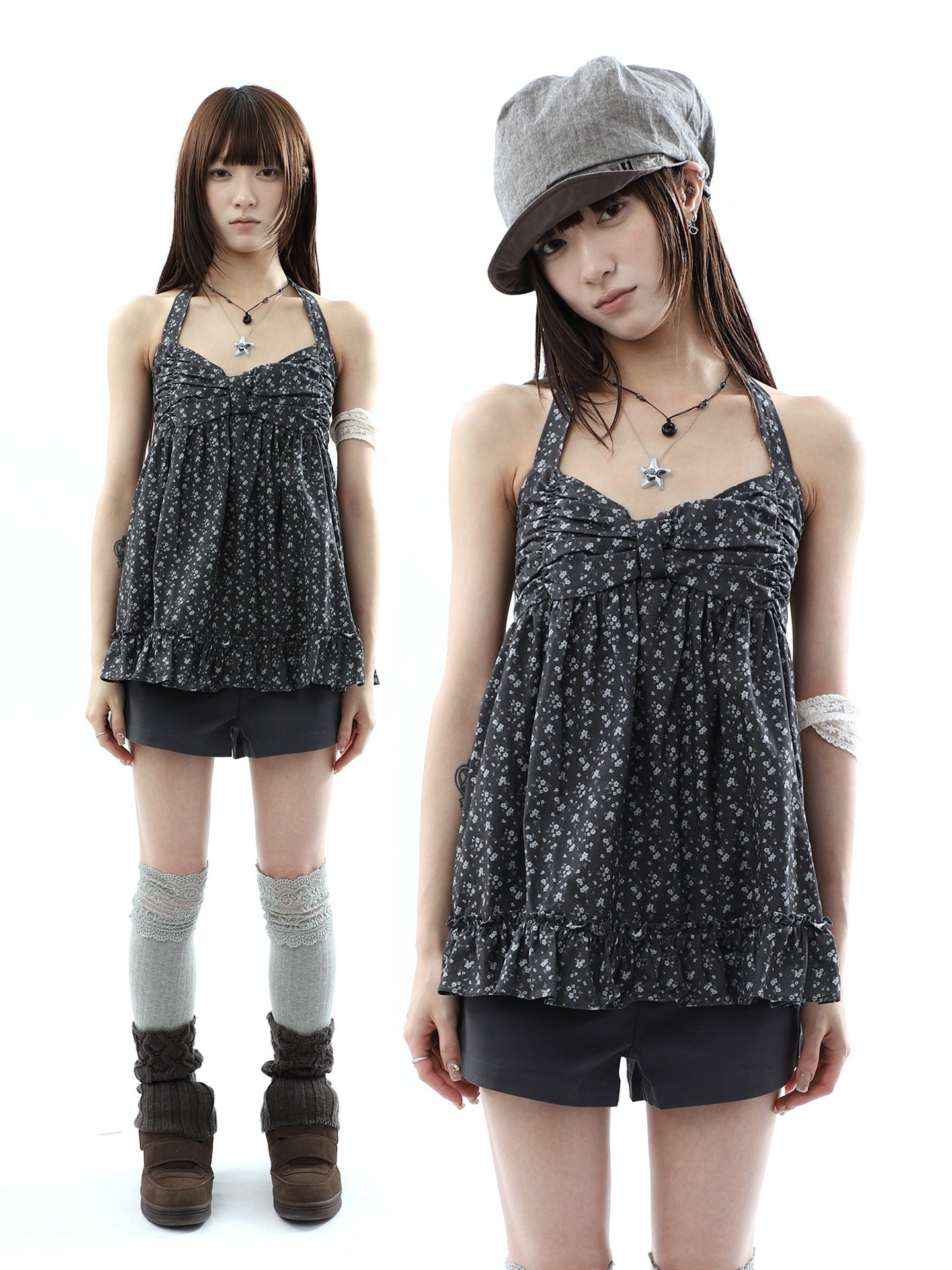 ang_project_Floral_Print_Ruffle_Halter_Tie_V-neck_Loose_Women&