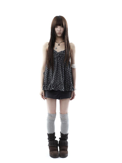 ang project Floral Print Ruffle Halter Tie V-neck Loose Women&