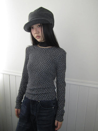 ang project Floral Ruffle Sleeve Stretch Top T-shirt