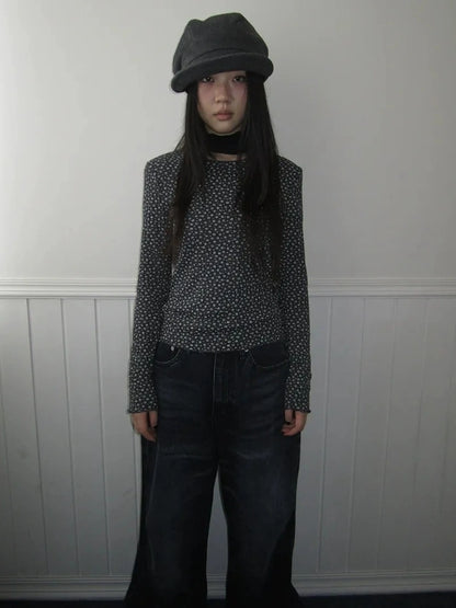 ang project Floral Ruffle Sleeve Stretch Top T-shirt