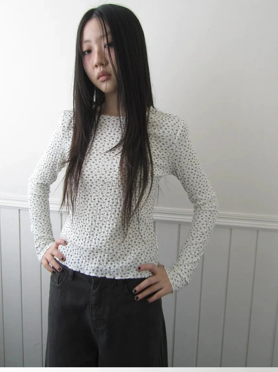 ang project Floral Ruffle Sleeve Stretch Top T-shirt