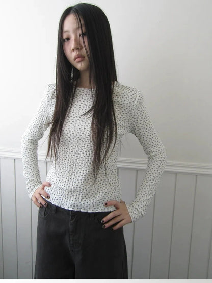 ang project Floral Ruffle Sleeve Stretch Top T-shirt