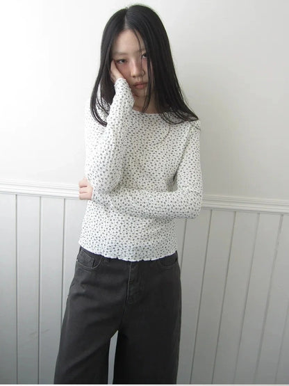 ang project Floral Ruffle Sleeve Stretch Top T-shirt