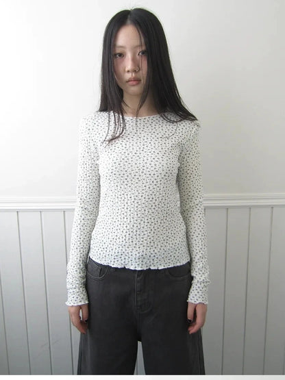 ang project Floral Ruffle Sleeve Stretch Top T-shirt