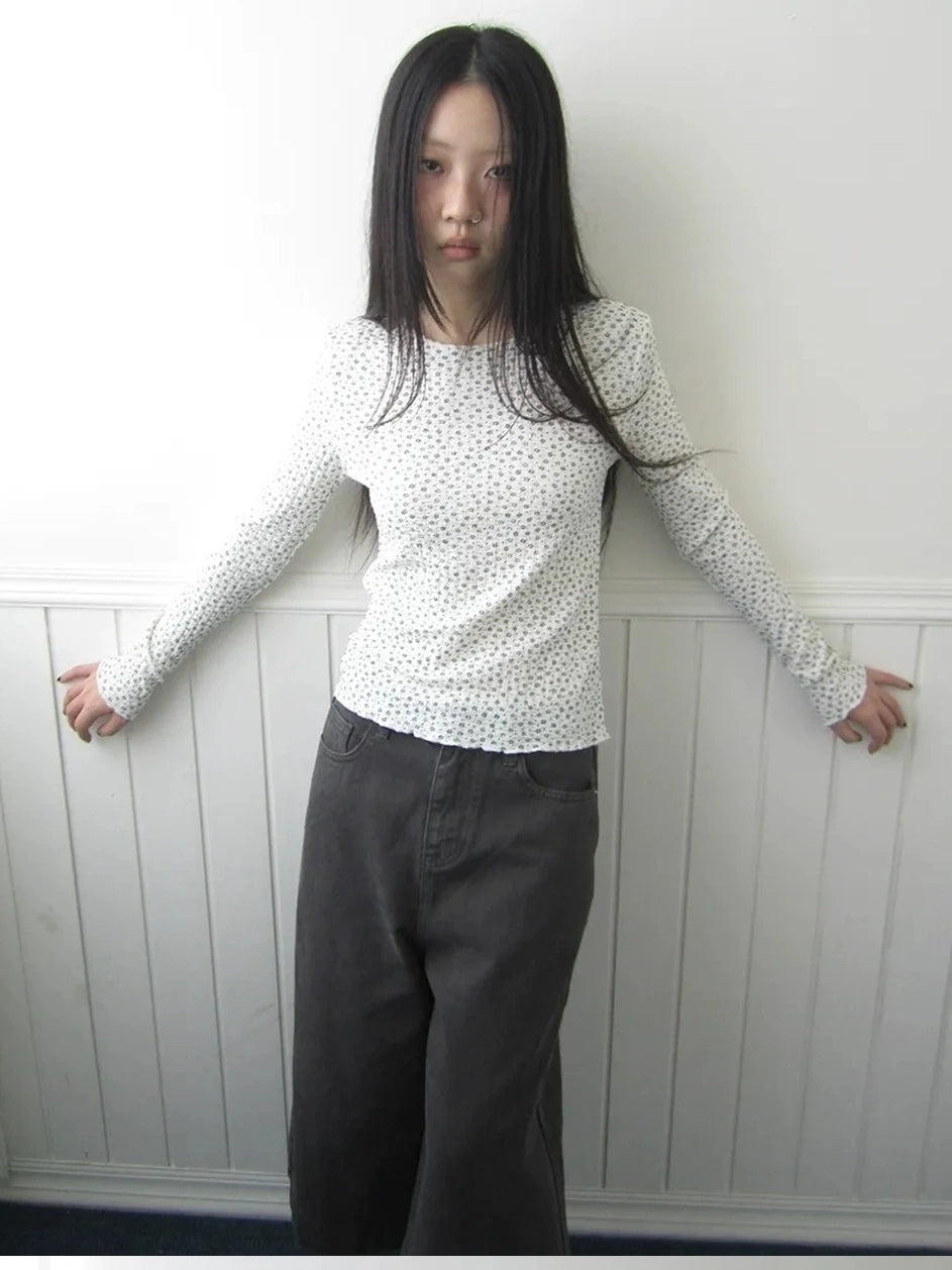 ang project Floral Ruffle Sleeve Stretch Top T-shirt