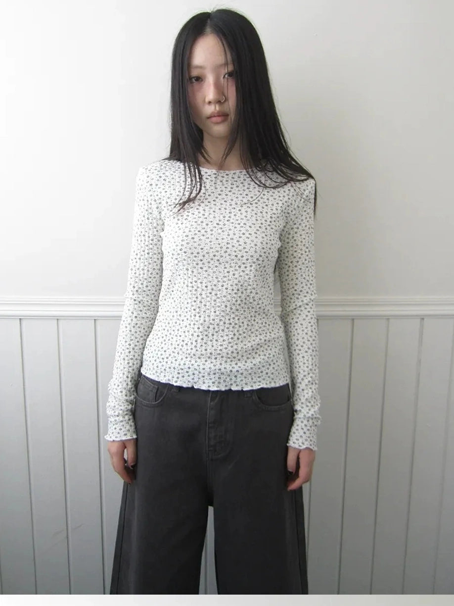 ang project Floral Ruffle Sleeve Stretch Top T-shirt