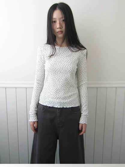 ang project Floral Ruffle Sleeve Stretch Top T-shirt