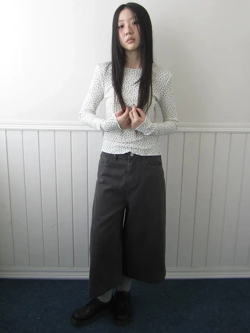 ang project Floral Ruffle Sleeve Stretch Top T-shirt