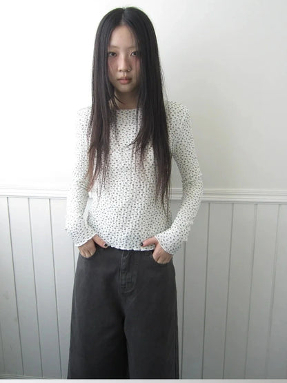 ang project Floral Ruffle Sleeve Stretch Top T-shirt