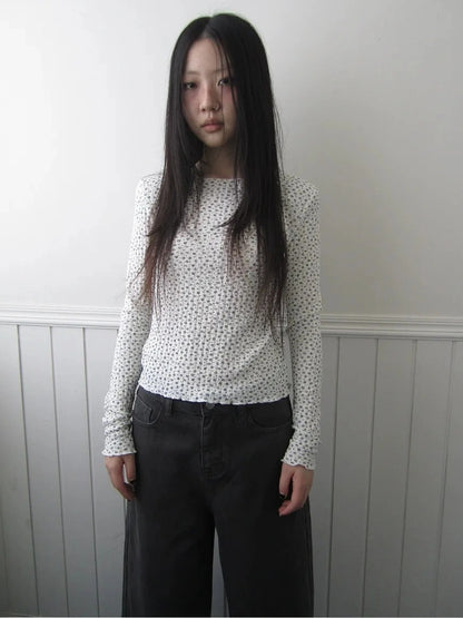 ang project Floral Ruffle Sleeve Stretch Top T-shirt