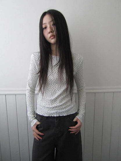 ang project Floral Ruffle Sleeve Stretch Top T-shirt