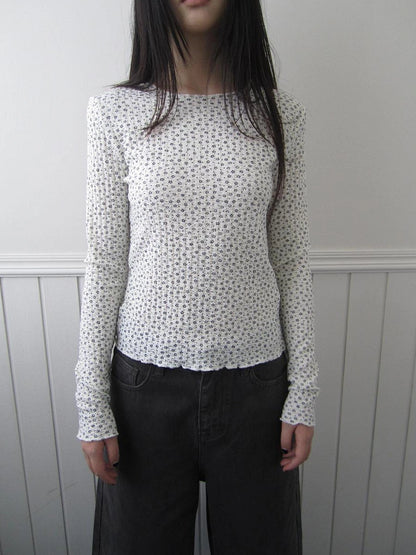 ang project Floral Ruffle Sleeve Stretch Top T-shirt