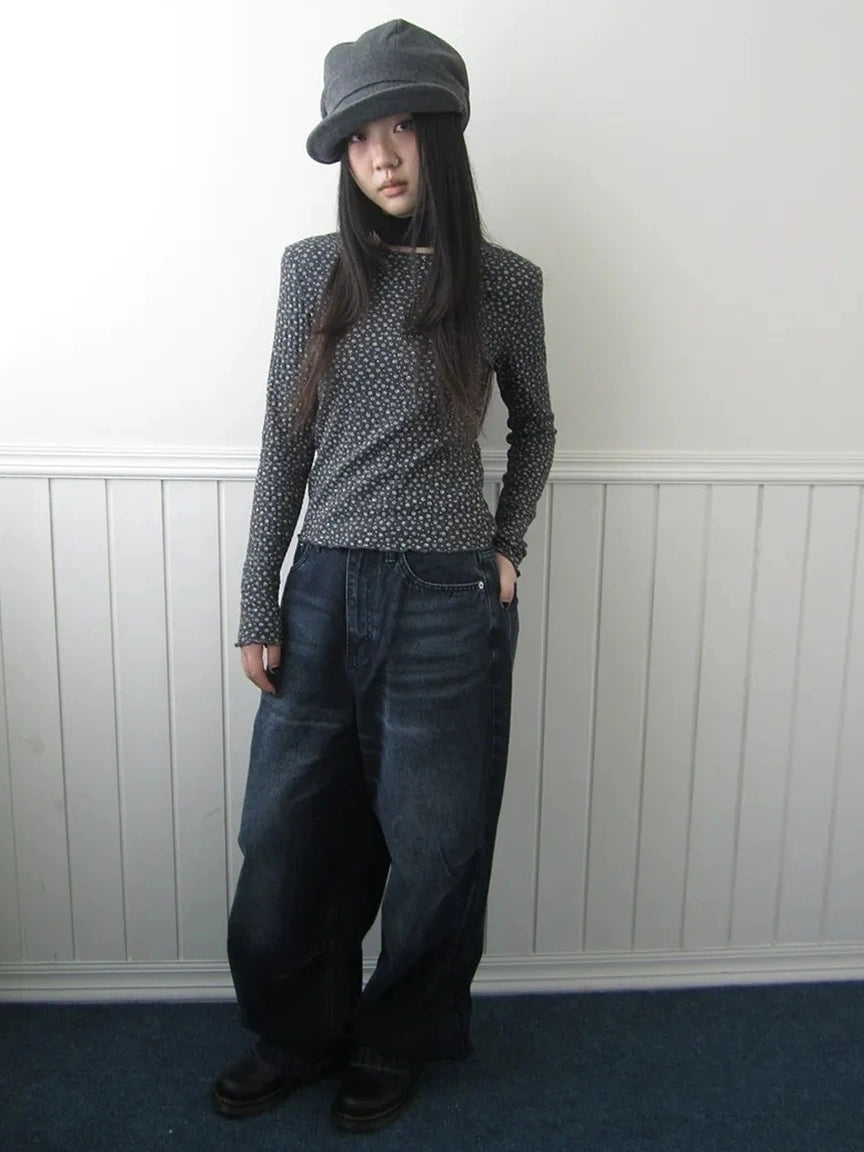 ang project Floral Ruffle Sleeve Stretch Top T-shirt