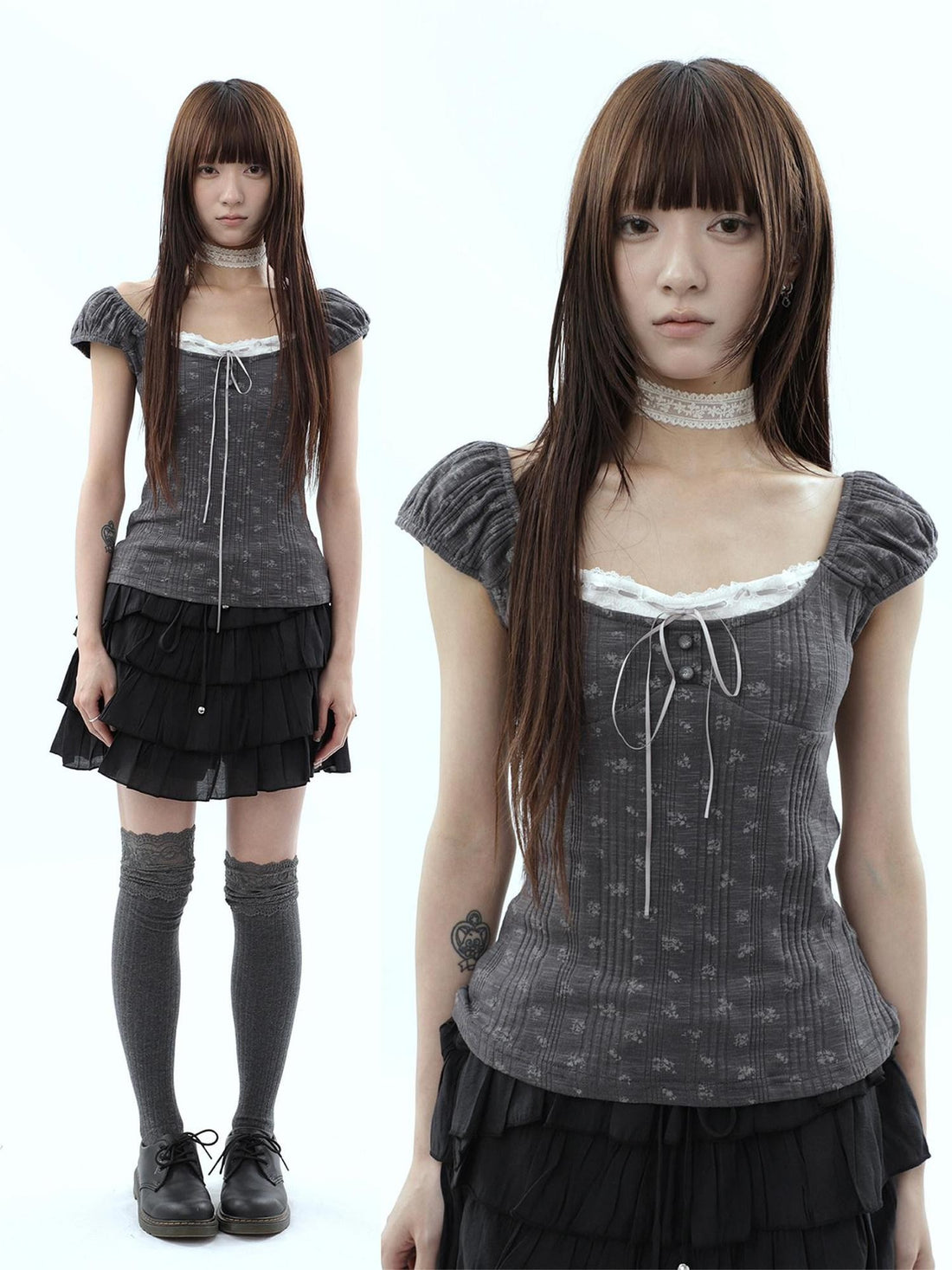 ang project Forest Floral Lace Splice Tie Waist Cropped Women&