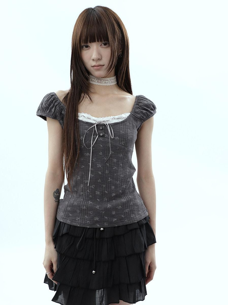 ang project Forest Floral Lace Splice Tie Waist Cropped Women&