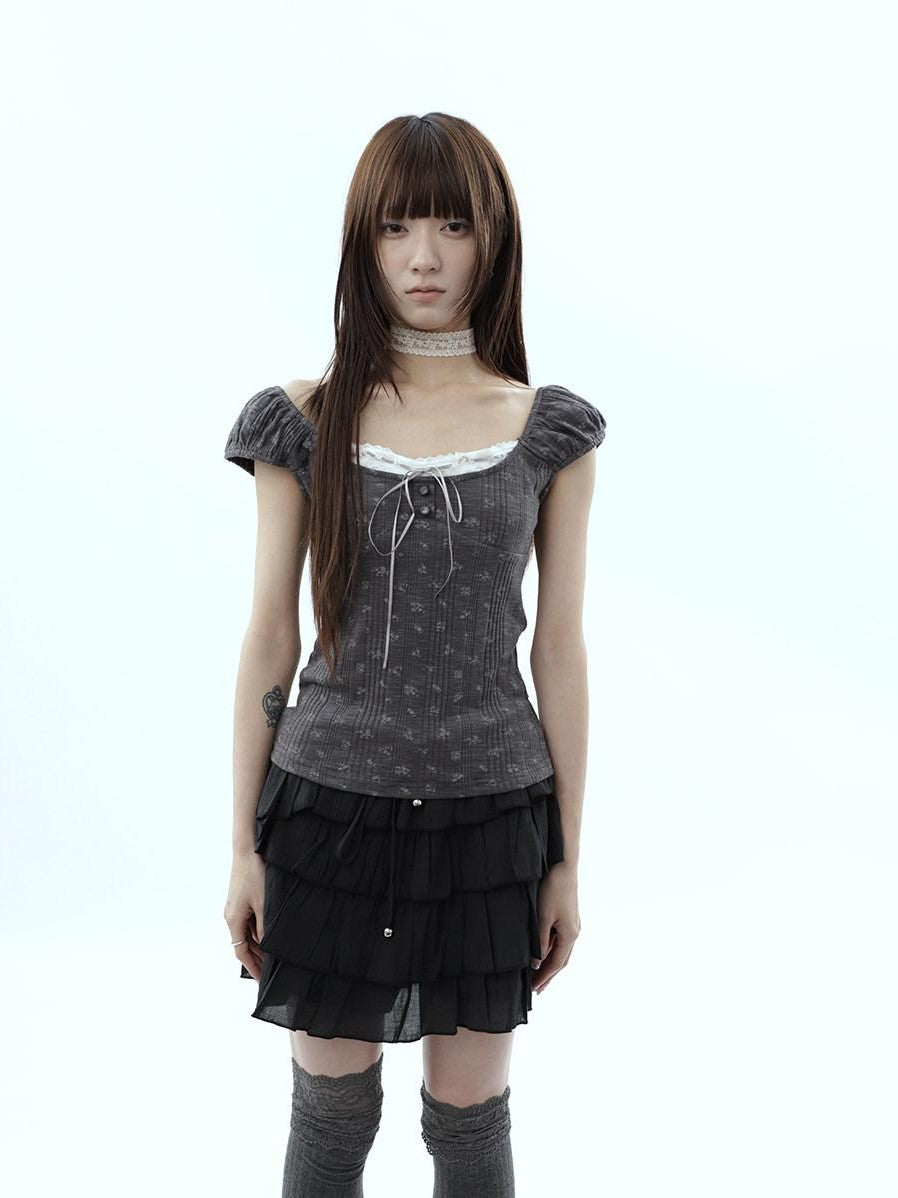 ang project Forest Floral Lace Splice Tie Waist Cropped Women&