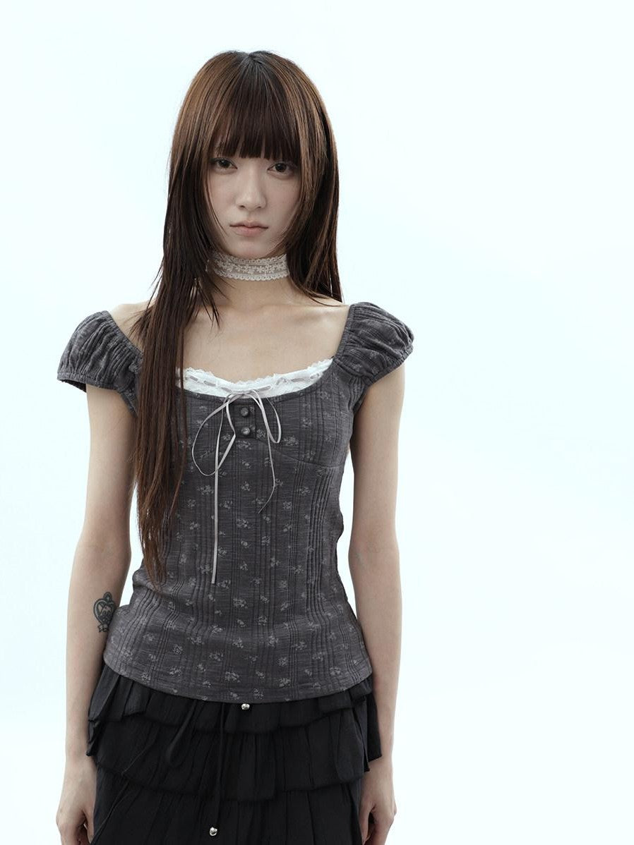 ang project Forest Floral Lace Splice Tie Waist Cropped Women&