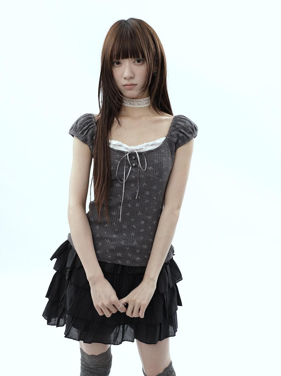 ang project Forest Floral Lace Splice Tie Waist Cropped Women&