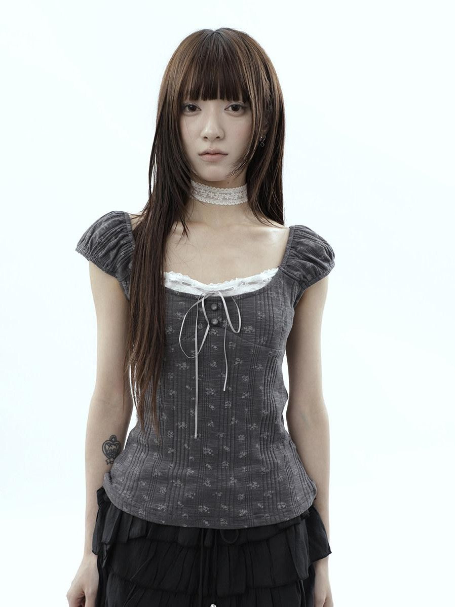ang project Forest Floral Lace Splice Tie Waist Cropped Women&