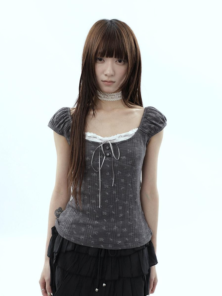 ang project Forest Floral Lace Splice Tie Waist Cropped Women&