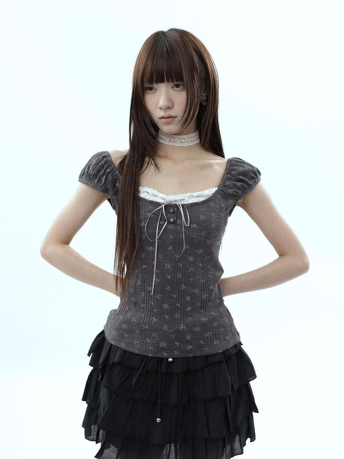 ang project Forest Floral Lace Splice Tie Waist Cropped Women&