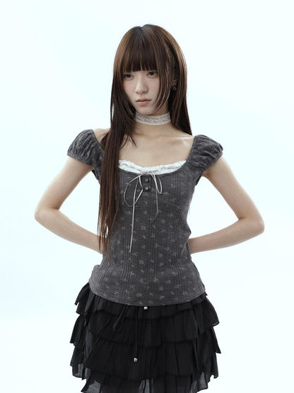 ang project Forest Floral Lace Splice Tie Waist Cropped Women&