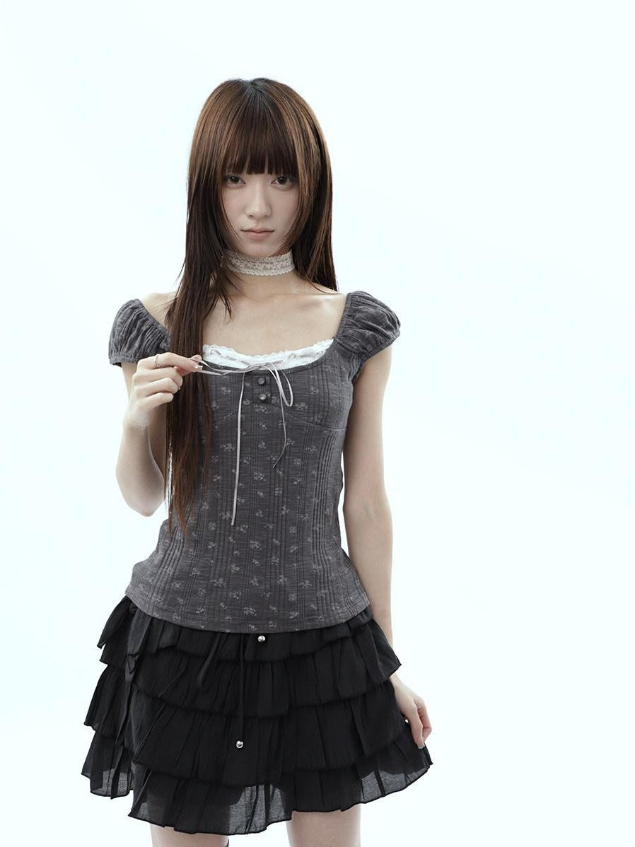 ang project Forest Floral Lace Splice Tie Waist Cropped Women&