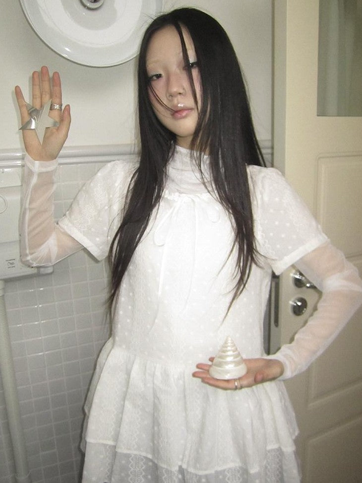 ang project French Hollow Embroidery Double Ruffle Hem Women&