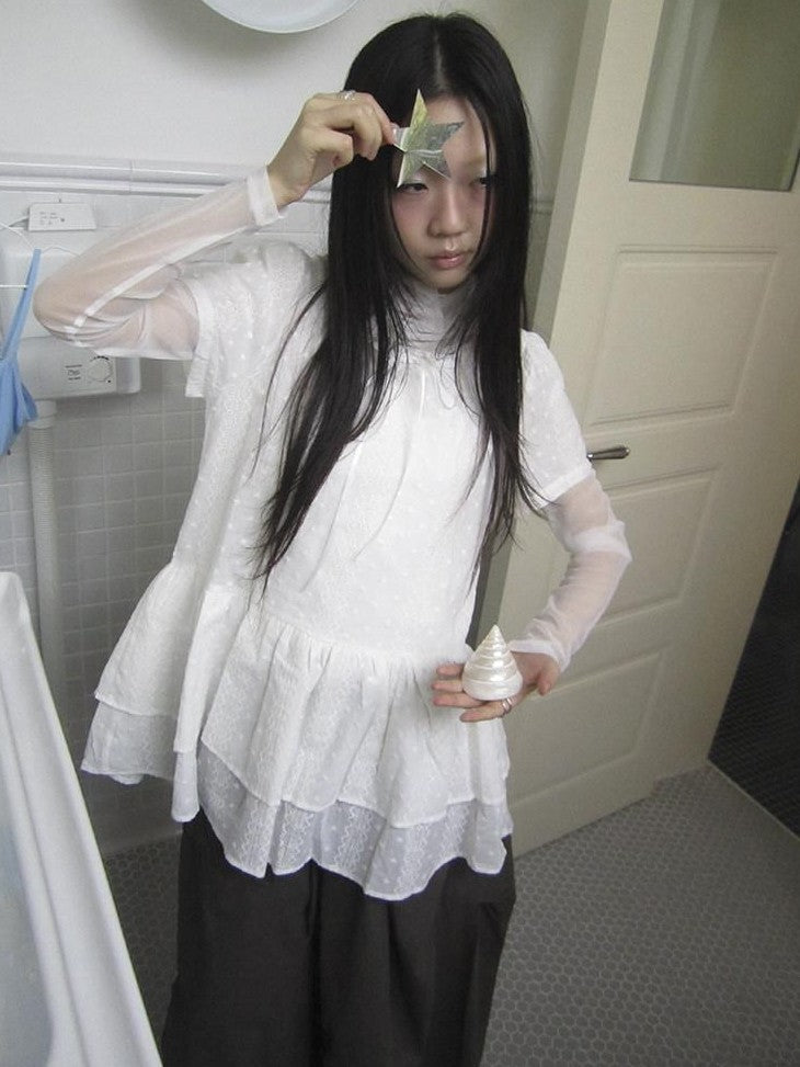 ang project French Hollow Embroidery Double Ruffle Hem Women&