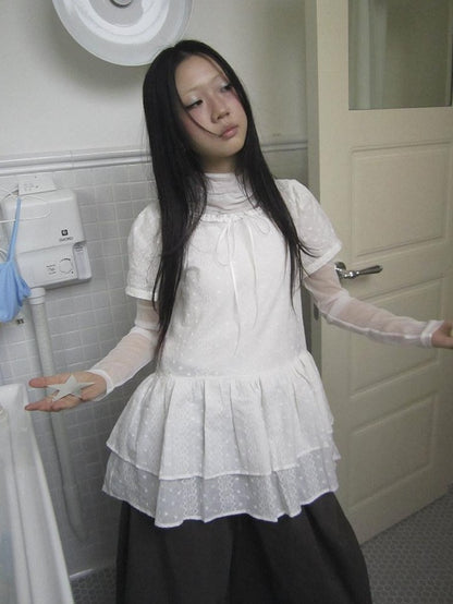 ang project French Hollow Embroidery Double Ruffle Hem Women&