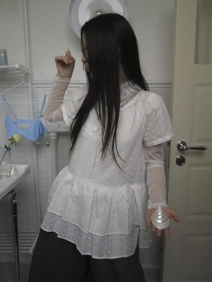 ang project French Hollow Embroidery Double Ruffle Hem Women&