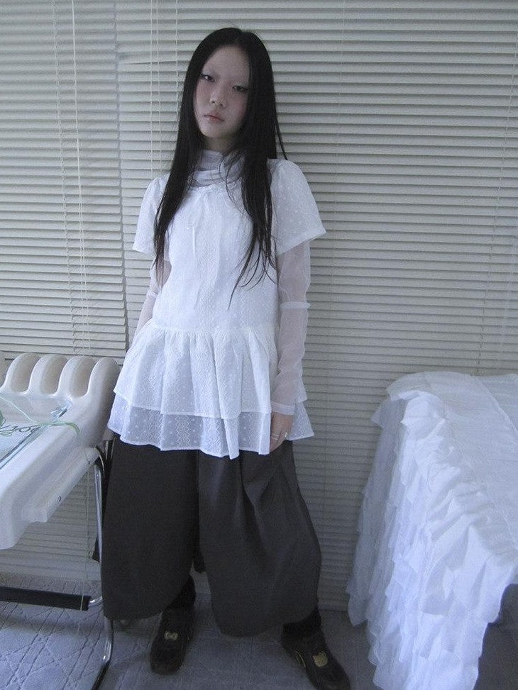 ang project French Hollow Embroidery Double Ruffle Hem Women&
