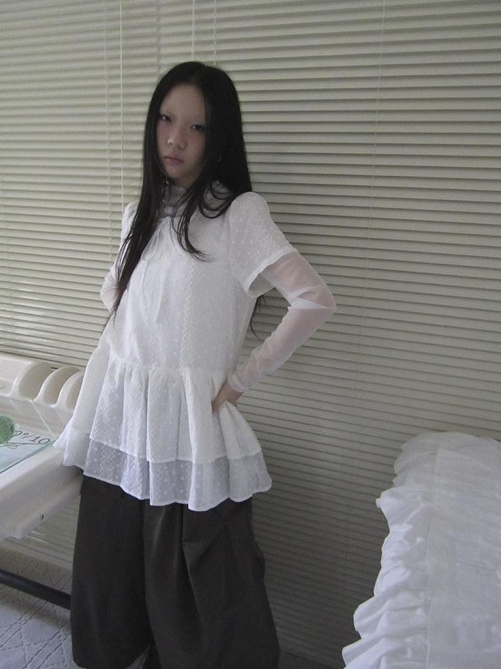 ang project French Hollow Embroidery Double Ruffle Hem Women&