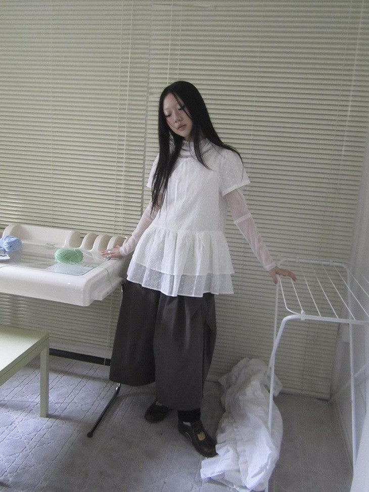 ang project French Hollow Embroidery Double Ruffle Hem Women&