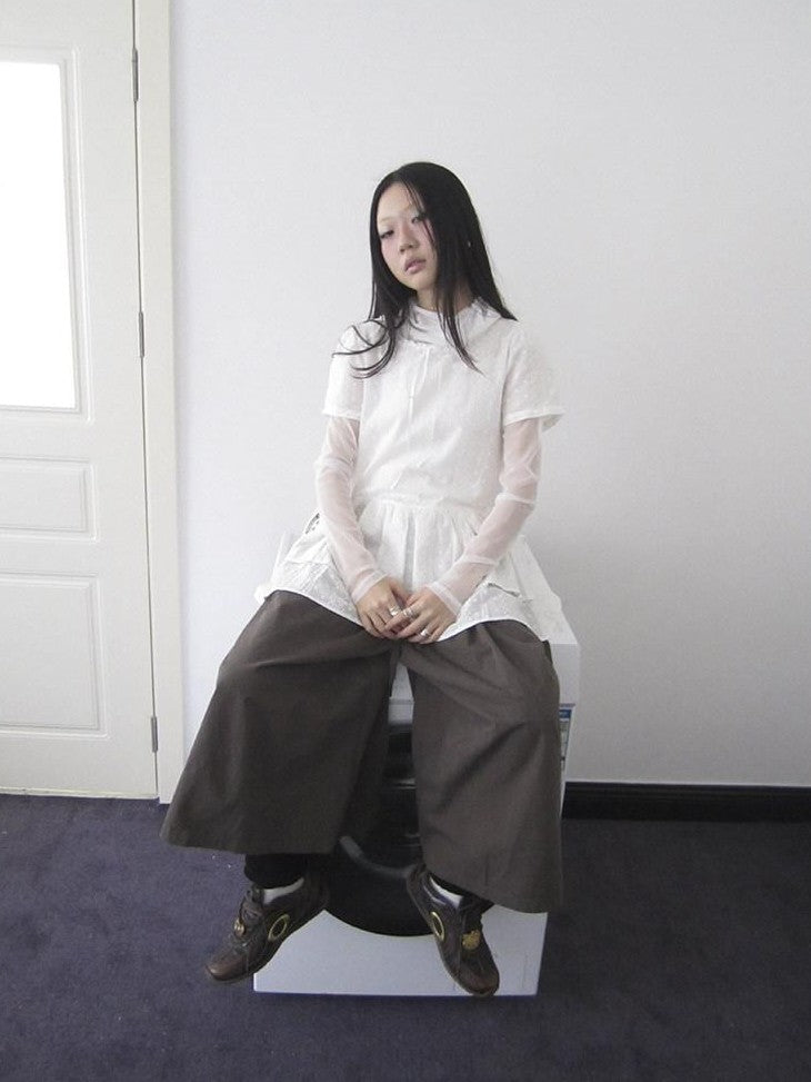 ang project French Hollow Embroidery Double Ruffle Hem Women&