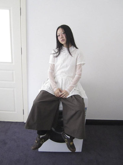 ang project French Hollow Embroidery Double Ruffle Hem Women&