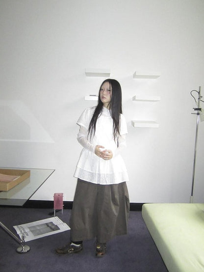 ang project French Hollow Embroidery Double Ruffle Hem Women&