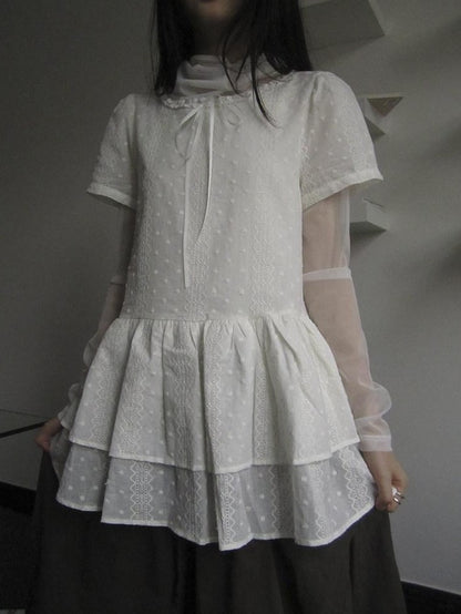 ang project French Hollow Embroidery Double Ruffle Hem Women&
