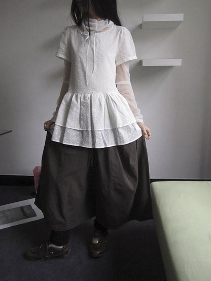 ang project French Hollow Embroidery Double Ruffle Hem Women&