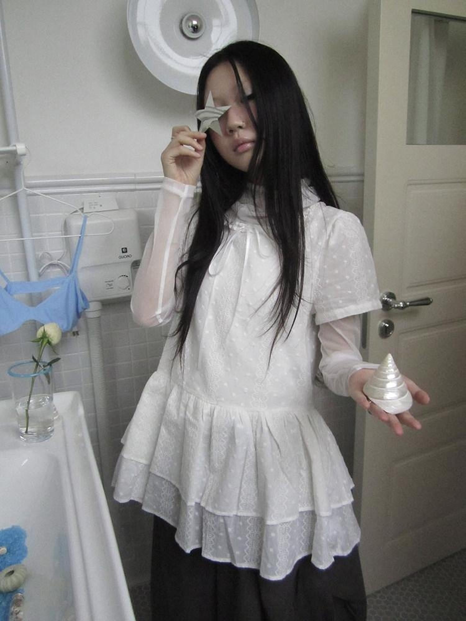 ang project French Hollow Embroidery Double Ruffle Hem Women&