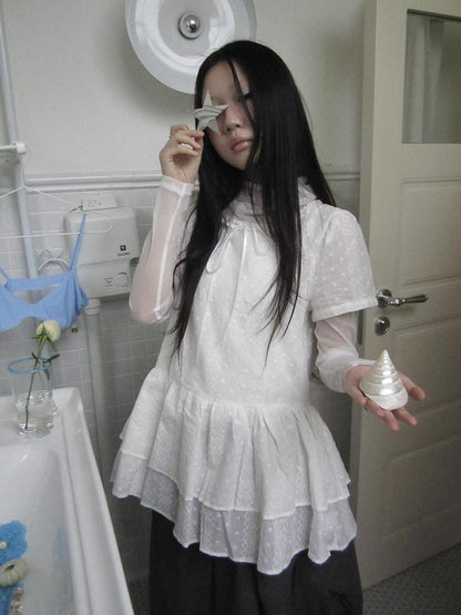 ang project French Hollow Embroidery Double Ruffle Hem Women&