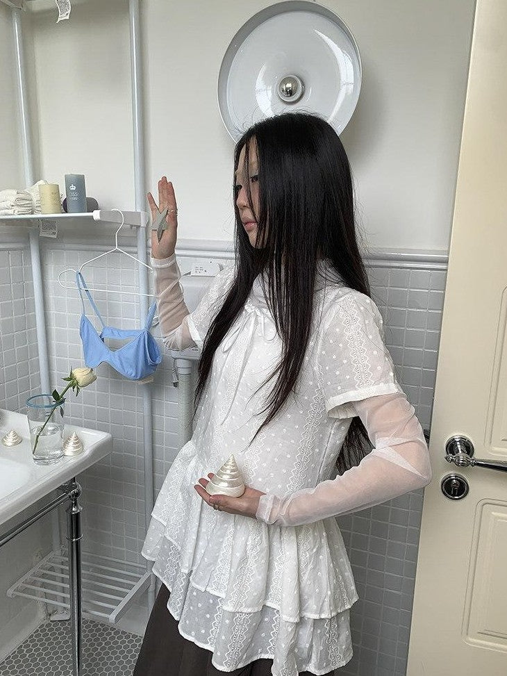 ang project French Hollow Embroidery Double Ruffle Hem Women&