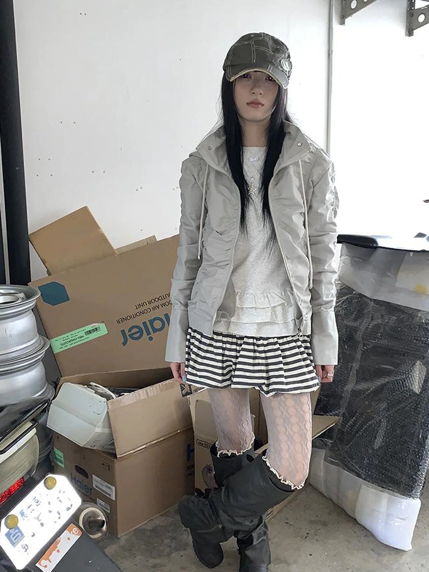 Functional Grey Hooded Wrinkle Resistant Outdoor Jacket